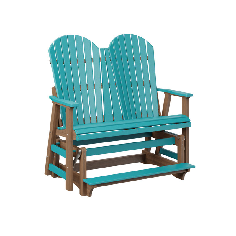 Comfo Back Outdoor Glider, Aruba Blue Top/Antique Mahogany Base