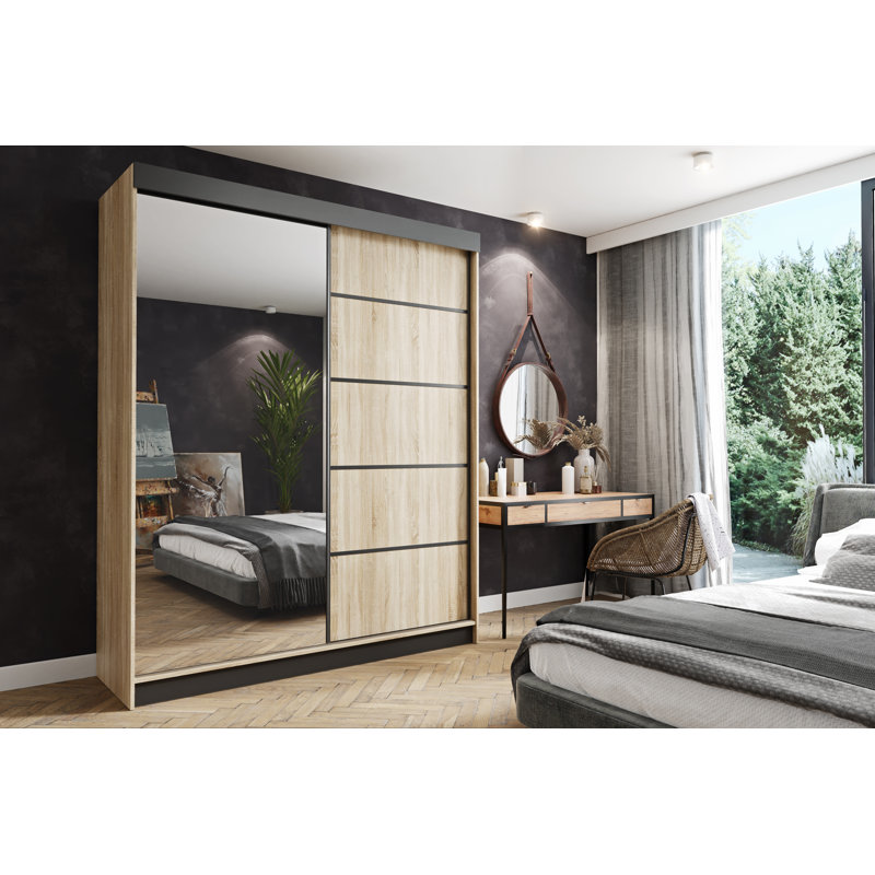 Anairis 1 Door Solid + Manufactured Wood Wardrobe, Natural/Black, 200cm H x 150cm W x 59cm D