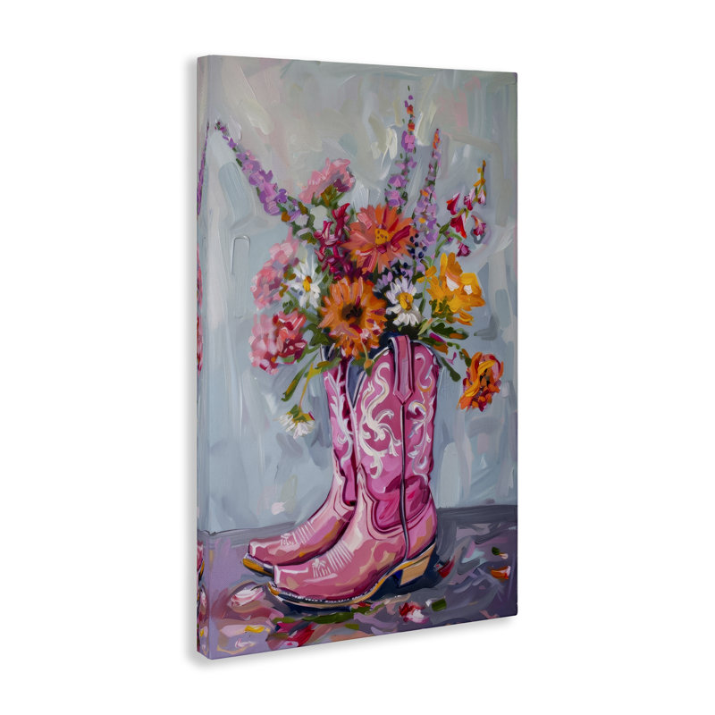 Art floral sur toile avec bottes de cowboy floral, H 30 po x l 20 po