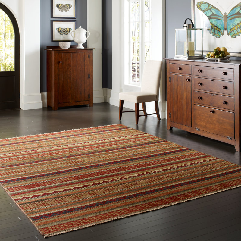 Tapis en laine brun / rouge, Rectangle 10 pi x 14 pi