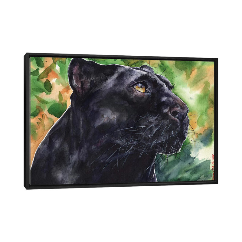 « panther », impression sur toile, H 18 po x l 26 po x P 1,5 po, Toile avec cadre noir, Pas de tapis