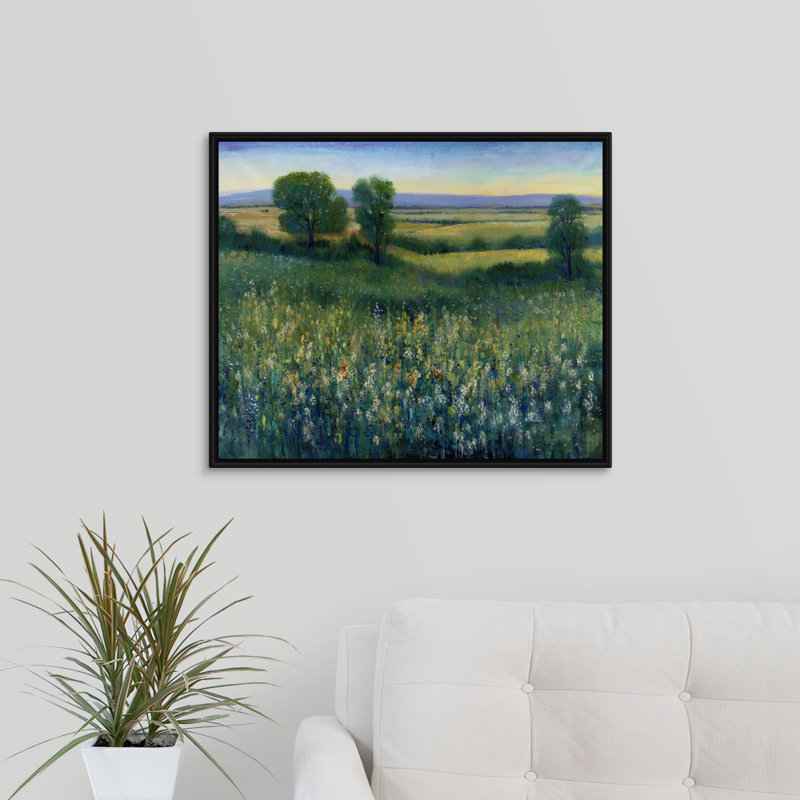 «Hillside in Bloom», peinture sur toile, H 21,7 po x l 25,7 po x p 1,75 po, Cadre flottant noir