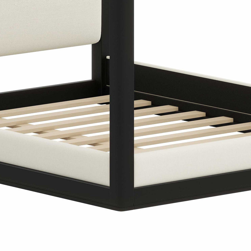 Lit à baldaquin classique avec base plateforme robuste et tête de lit tapissier, Black