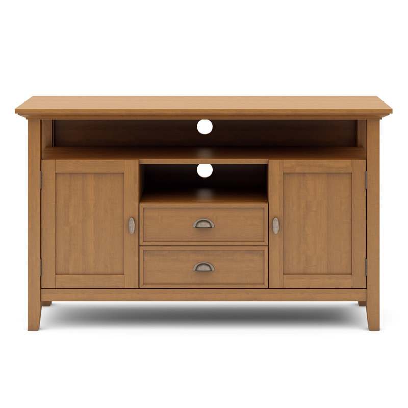 Light Golden Brown Solid Wood TV Media Stand with Cabinet