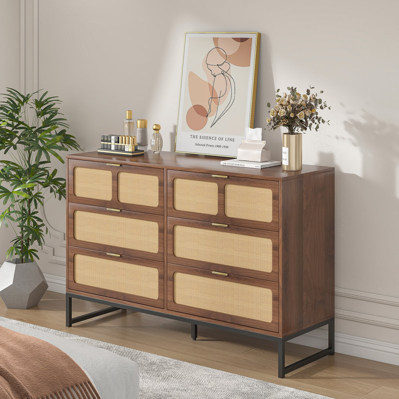 Brosy 47.24'' W 6 - Drawer Dresser, Walnut