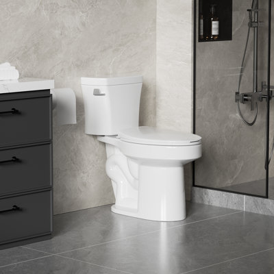 1.28 GPF Tornado Flush Two-piece Toilet for Floor Mounted,Siphonic Side Press Single Flush,17"ADA Comfort Chair Height Seat, S-trap 12",Rimless Bowl with Soft Closing Seat,Easy-to-Use,Gloss White.