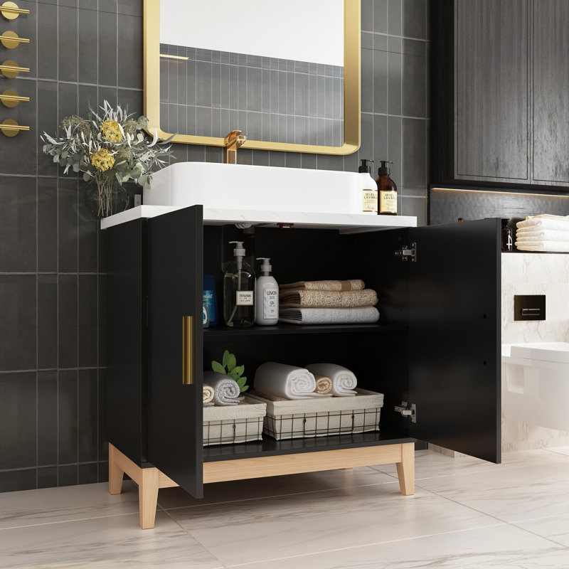 Dorota 31.6'' Single Bathroom Vanity with Solid + Manufactured Wood Top