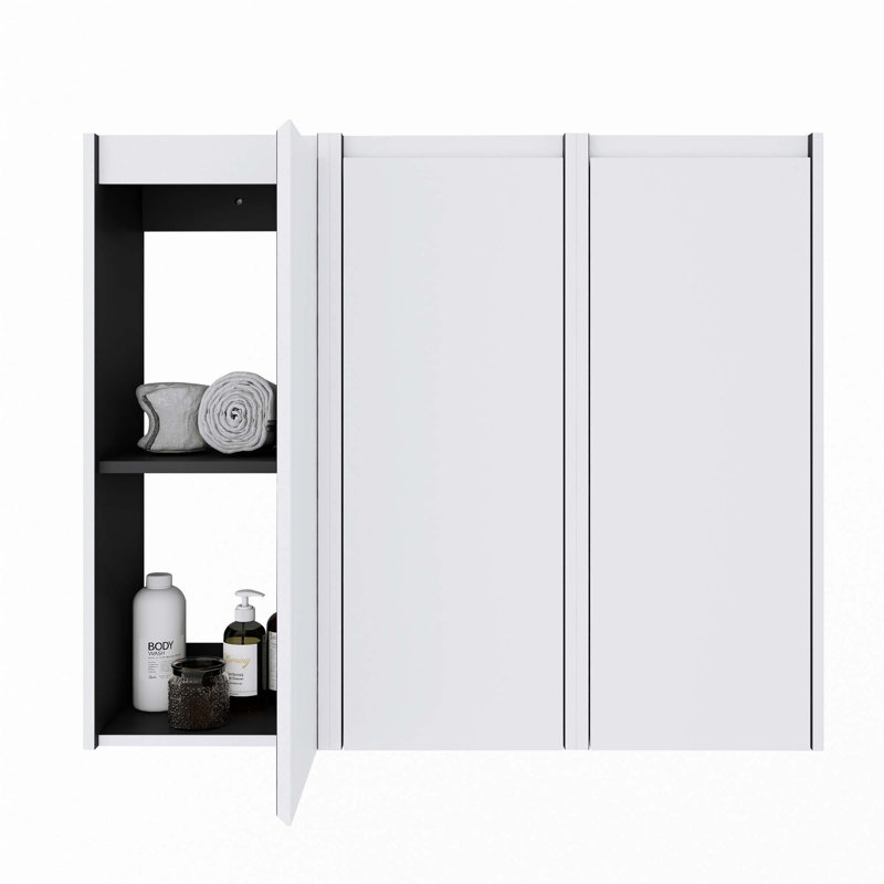 Bathroom Side Cabinet, 3-Soft Close Doors, Float Mounting Design, White/Gray