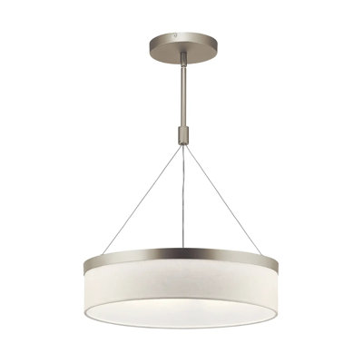 Suspension Mercel moderne à 3 lumières DEL, 45,7 cm (18 po), finition nickel satiné, abat-jour en lin blanc.