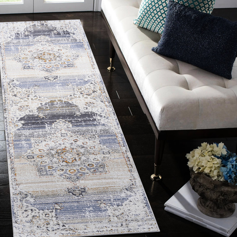 Loom & Collection 2X8 Area Rug In Cream/Gold Medallion - Non-Shedding, Stain , Fits Shabby-Chic Living Room, Bedroom, Dining Room Perfect For Eclectic