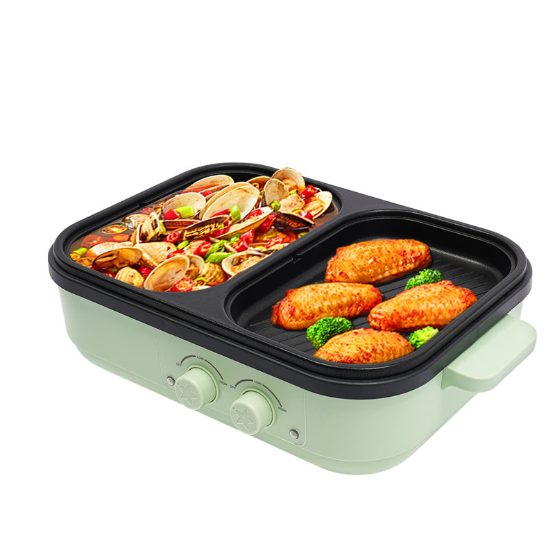 Portable Multi-Purpose Hot Pot  With Grill Area Electric Grill, Dual Temperature Control