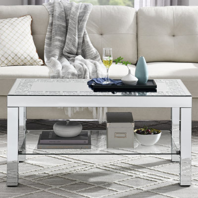 Table basse Cool Mirror avec bordure incurvée, verre argenté pour cadre de salon moderne