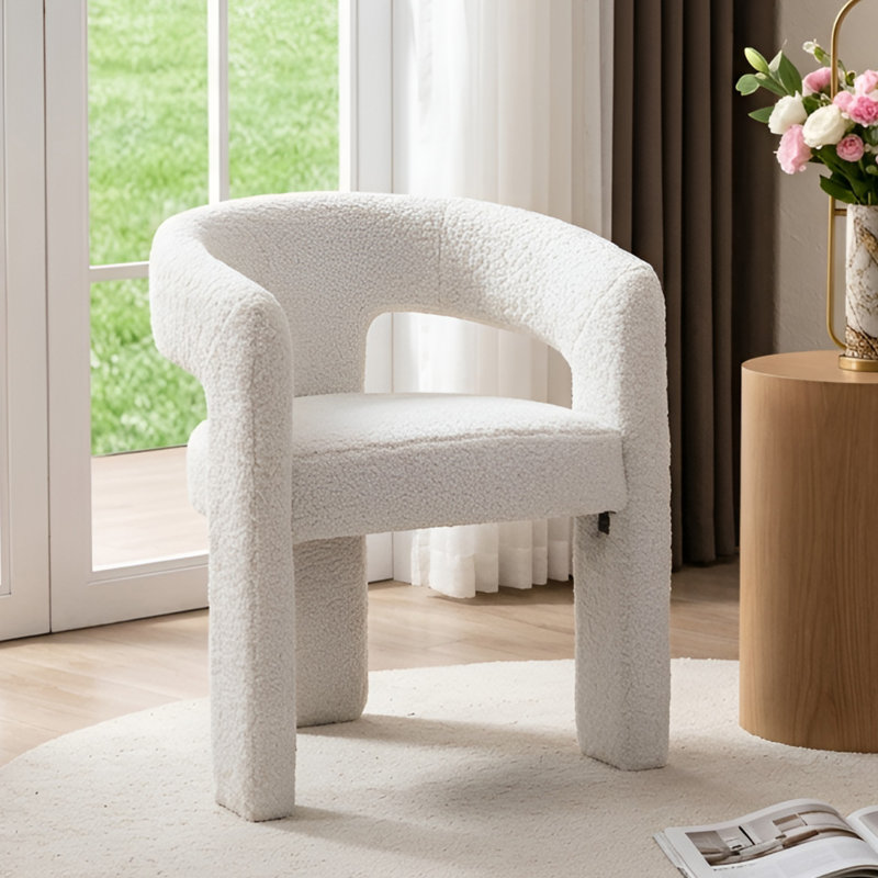 Chaise avec accoudoirs en fer Dalpat, Sherpa blanc
