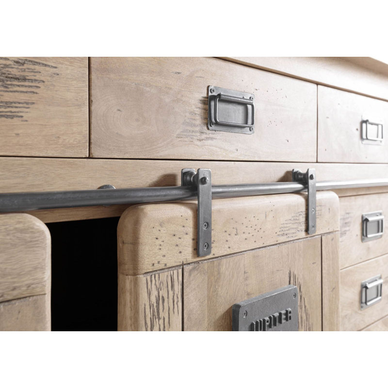 Railway 220cm Solid Wood Sideboard, Whitewash Lacquered