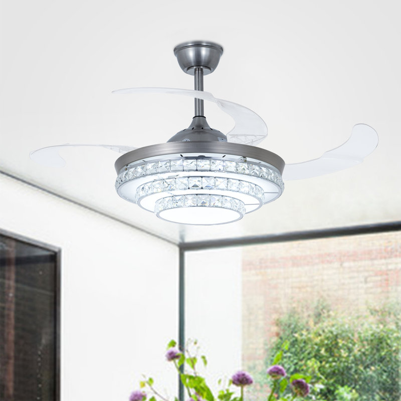Silver 42 inch Crystal Ceiling Fan with Light