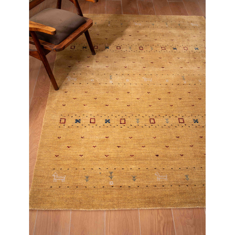 Manns Hand Knotted Loom Wool Eco-Friendly Area Rugs  -  Rectangle, Gold Color, Contemporary Modern Design, High Pile Thick Handmade Anti Skid Area Rugs for Living Room, Bed Room