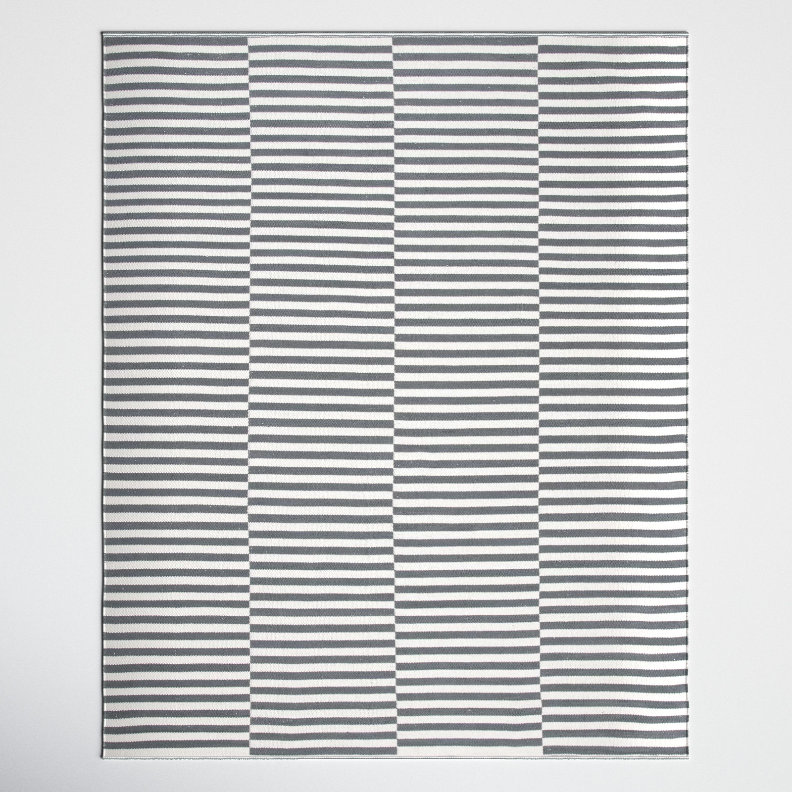Ilona Ivory Gray Striped Cotton Rug, Rectangle 6' x 9'