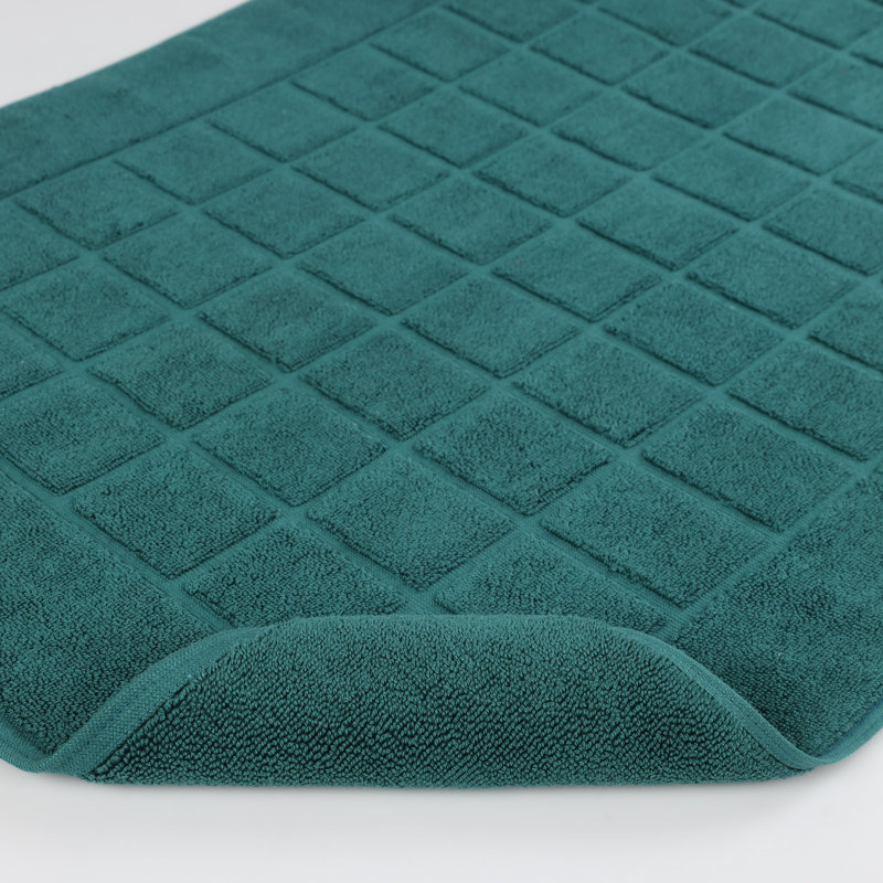 Teal Cotton Checkered Absorbent Bath Mat Set of 2