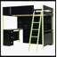 Lit mezzanine double en bois avec bureau, grand espace de rangement et lumière, vert-1576892613
