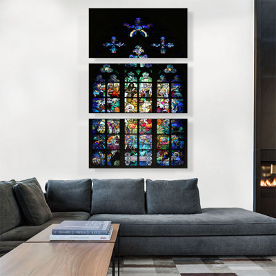«Glass Window in the St. Vitus Cathedral» par Alphonse Mucha - ensemble de 3 impressions sur toile tendue
