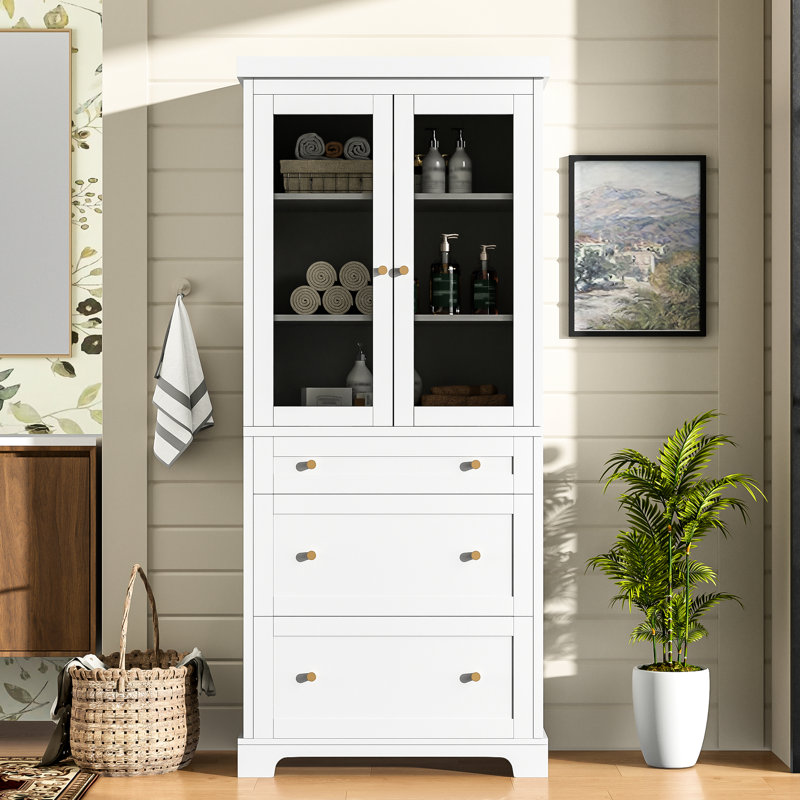 Armoire de rangement autoportante 70,1 po avec 3 tiroirs, 2 tablettes réglables, finition imperméable