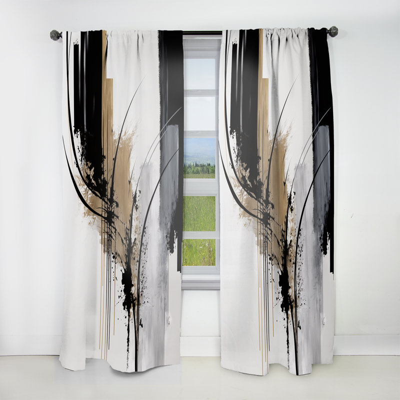 Black, White And Gold Expression II - Modern Room Darkening Abstract Curtain - 1 Panel, L 52 po x L 90 po
