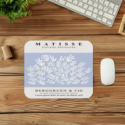 Abstract Matisse Cutouts Soft Blue III Shapes Mid-Century Modern Gaming Cute Office Laptop Desk Pad Gift Mat Square Rectangle Non-Slip Mousepad