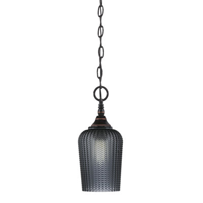 Chain Hung Mini Pendant Shown With 5" Smoke Textured Glass