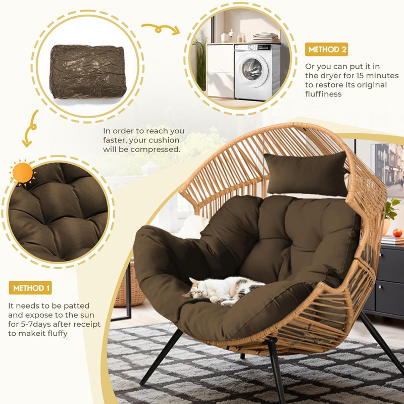 Coussin de chaise à œufs imperméable de 7 po d'épaisseur avec appui-tête brun