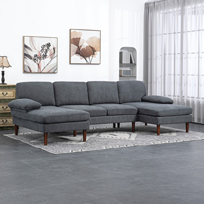 U Shape Sofa with Double Chaise Lounge for Living Room, Dark Grey