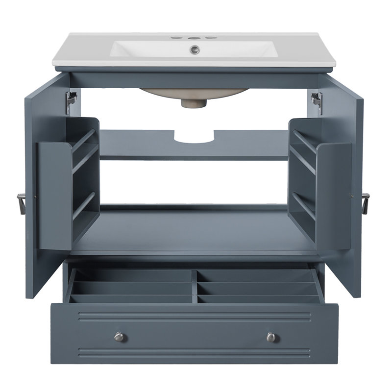 Meuble-lavabo 30 po avec lavabo en céramique, Bleu