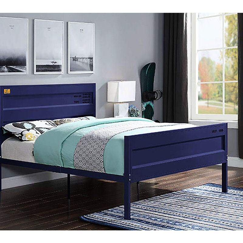 Lit plateforme contemporain en métal bleu avec style pour une touche douillette et industrielle, Bleu