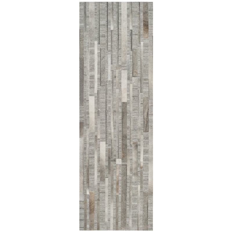 Sevastopol Studio Leather Hand Woven Leather And Viscose Geometric Rug, Runner 2'3" x 7'