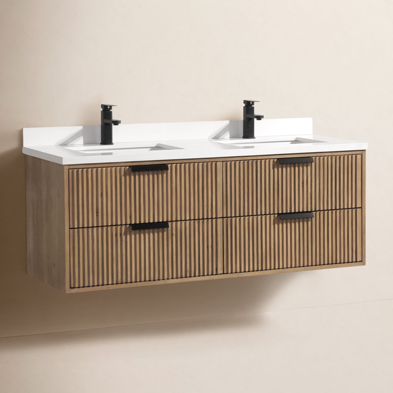 Meuble-lavabo flottant 55 po San Diego, Weathered Fir, Noir mat