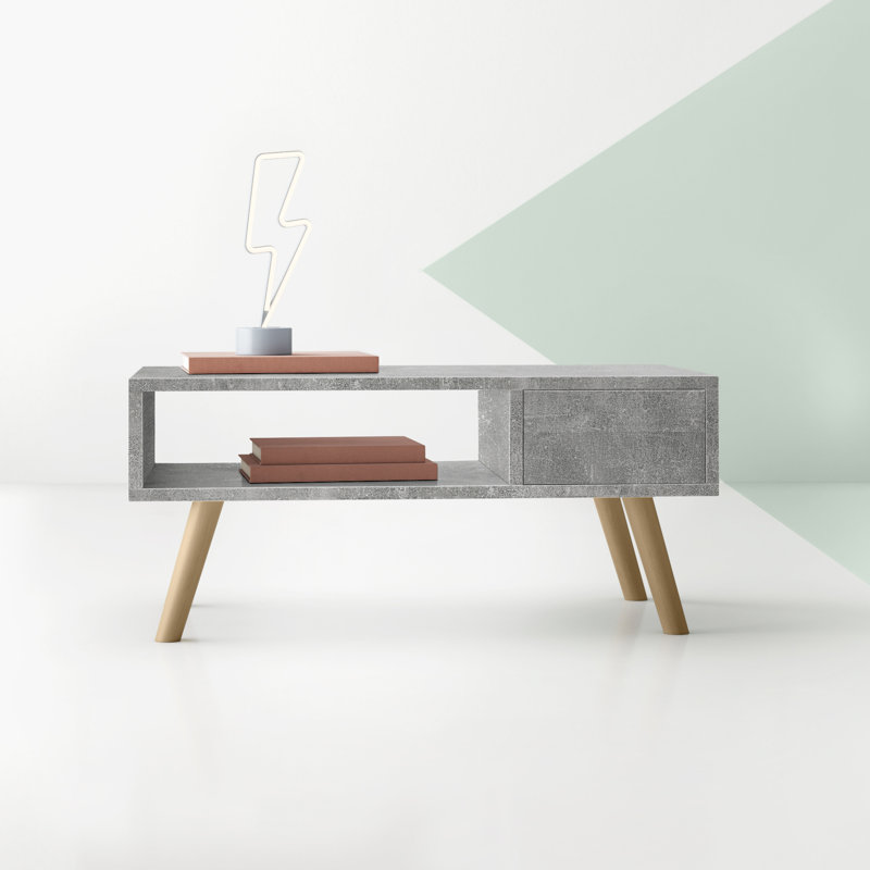 Aadi Four Leg Coffee Table with Storage, Grey, Grey