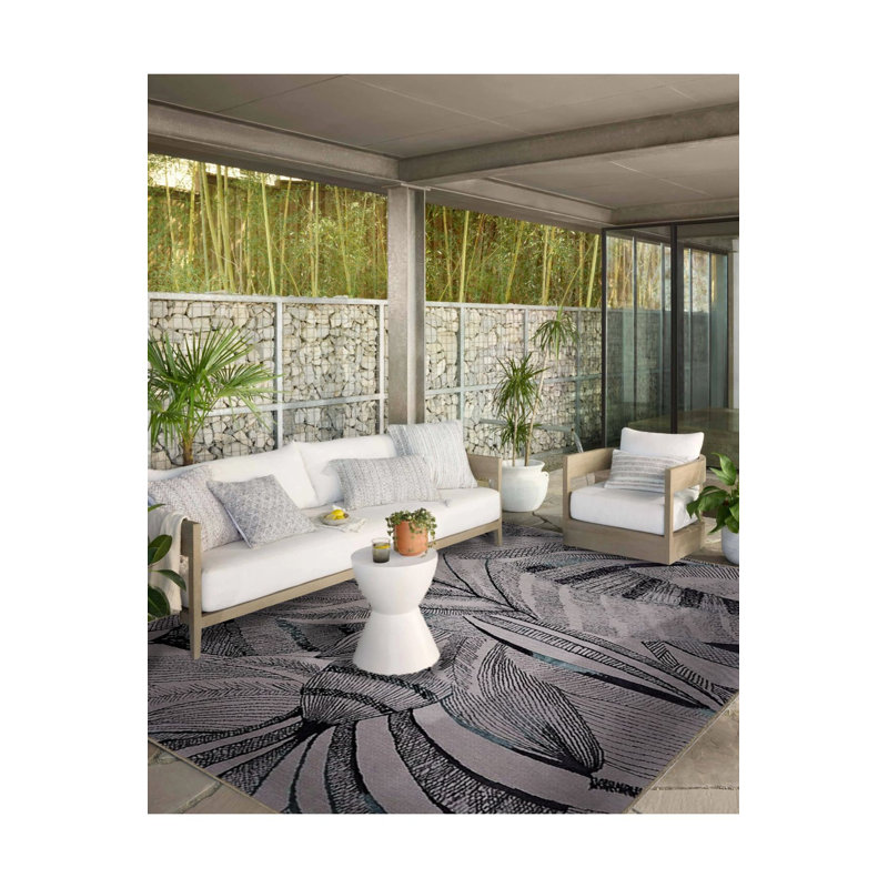 Powder Pink and Grey Themed Abstract Floral Leaves Patterned Modern Decorative Machine Washable Rug