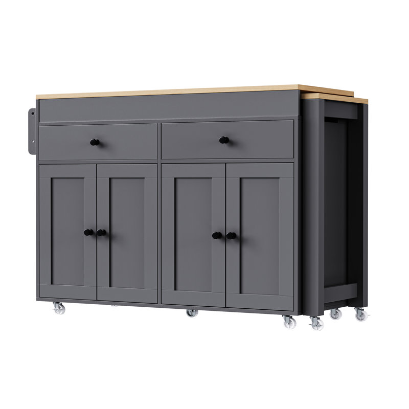 Îlot de cuisine avec armoire à 4 portes et plateau de table extensible