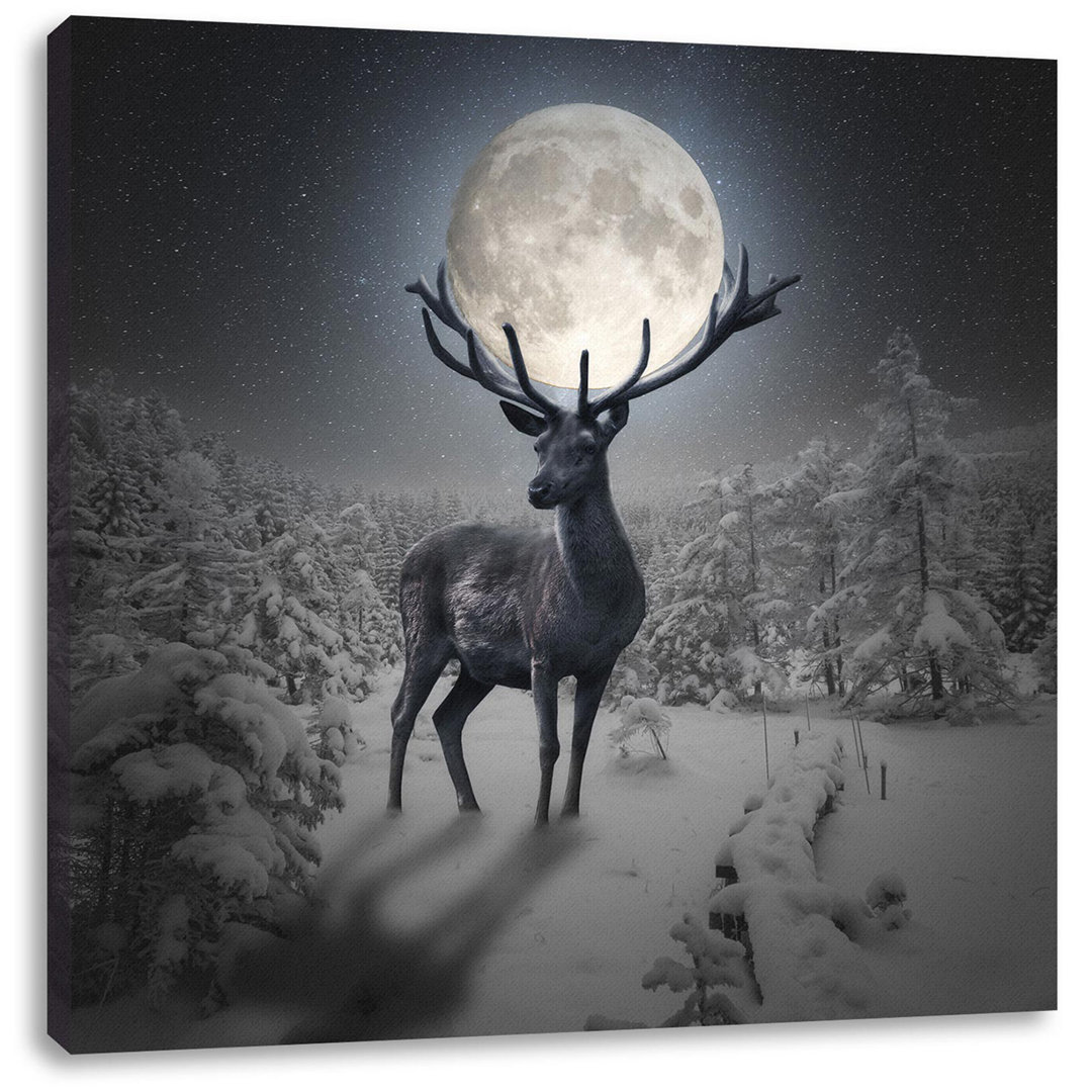 Leinwandbild Reindeer in Winter Forest von Moonlight