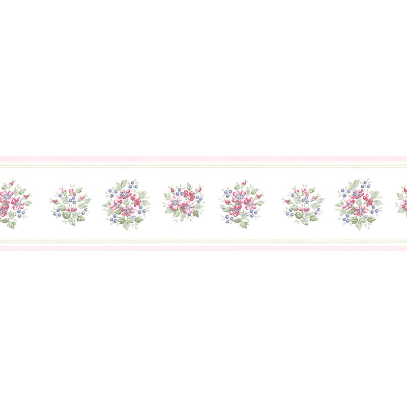 Mini-papier peint à bordure de bouquet 15 pi x 4,18 po Amaranthine, Rose / Bleu / Vert