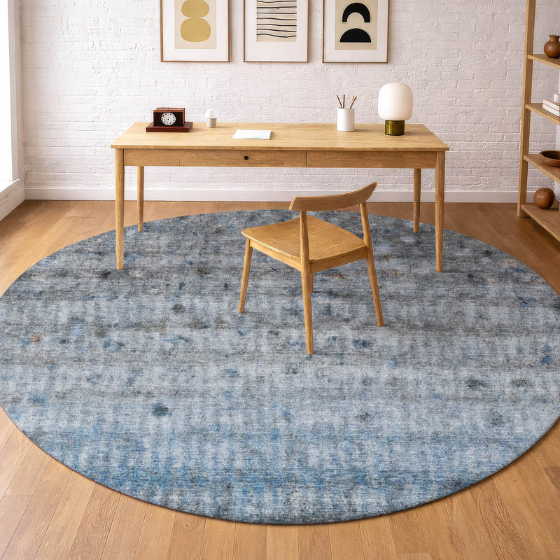 Premium Machine Washable Mayfield Stripes Rug, Blue, 8' Round