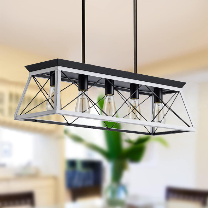 Deizel 5-Light Metal Linear Pendant, Black/White