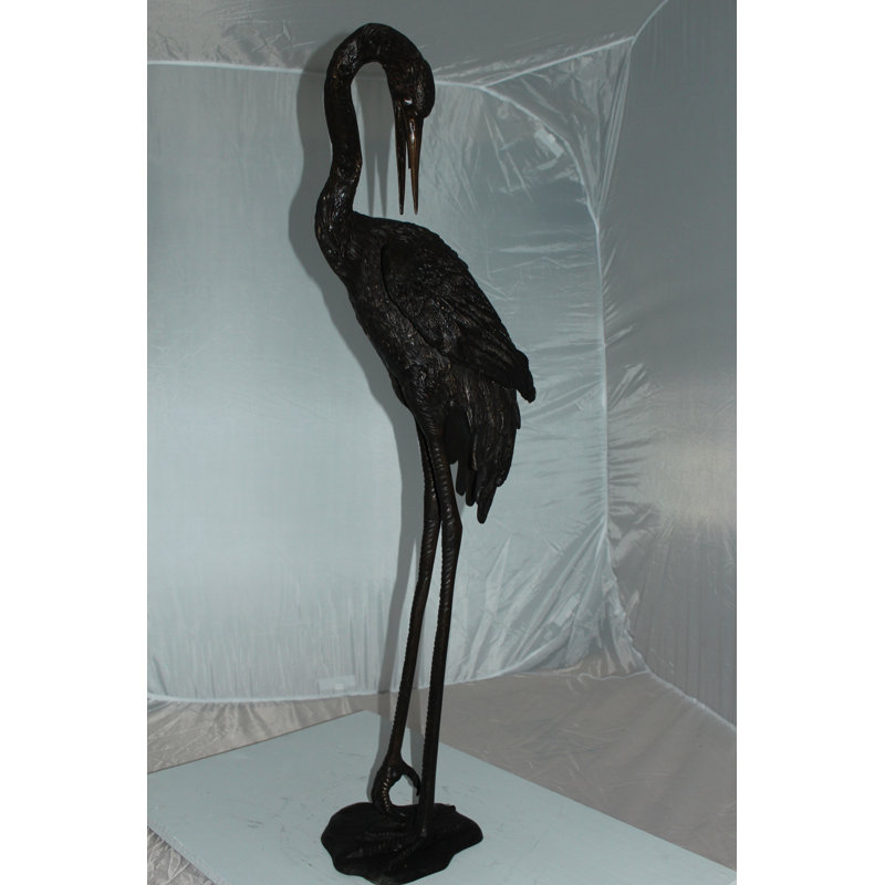 Bronze Crane Head Down Fountain Statue for Garden Decor