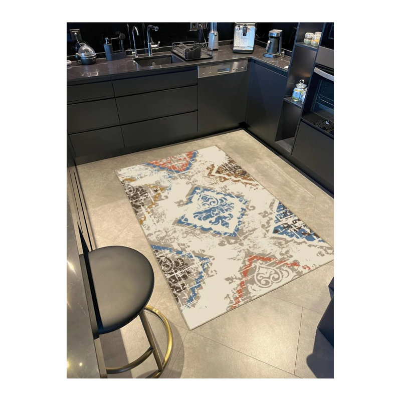 Tapis décoratif à motif de losanges et tapis lavable, Rectangle 4 pi 8 po x 6 pi 7 po