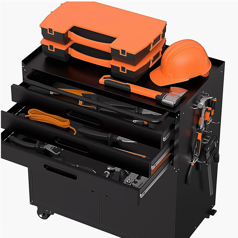 34.3" Rolling Metal Tool Cabinet - Heavy Duty Garage Storage with Lockable Doors & 3 Drawers, Mobile Workbench Organizer for Garage, Workshop, Home