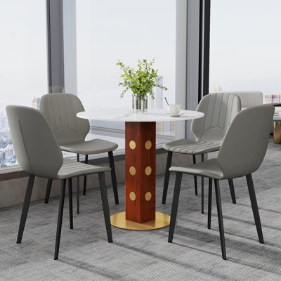 Table de conférence ronde en pierre 33,46 po et 4 chaises Tisa