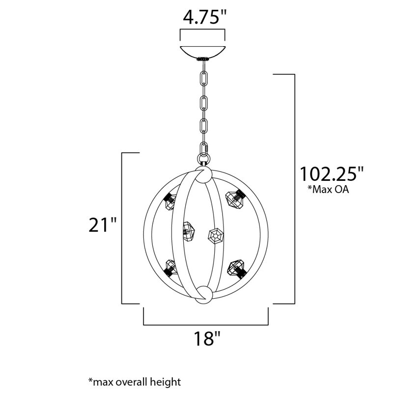 6 - Light Dimmable Globe Chandelier, Textured Black/Polished Nickel