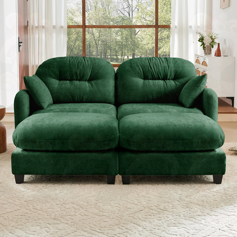 Tissu en chenille avec 2 repose-pieds et causeuse Cloud, Vert
