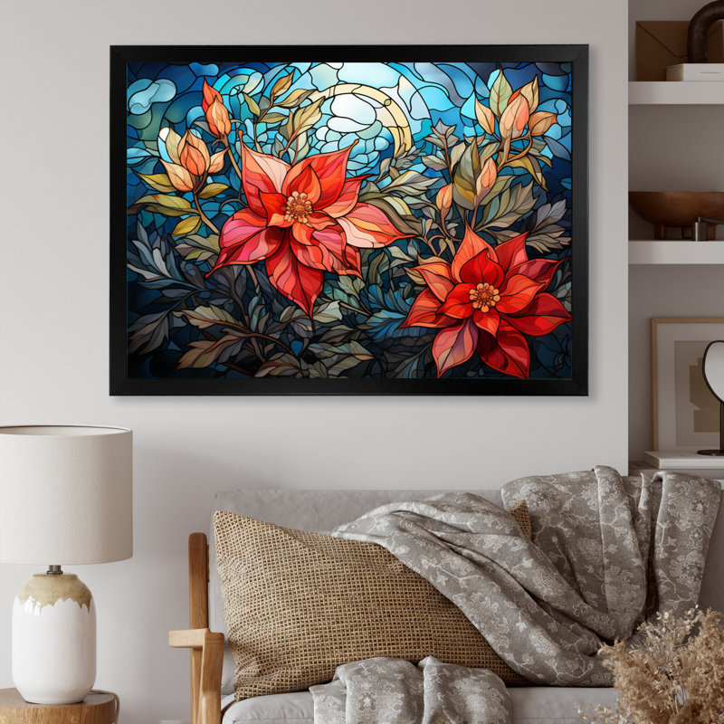 «Poinsettia Flower», impression sur toile encadrée, Cadre simple noir, H 24 po x l 32 po x P 1 po