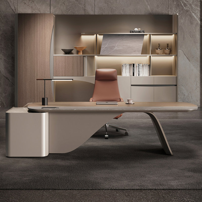 86.61"Modern minimalist L-shaped executive desk, 29.92" H x 102.36" W x 86.61" D