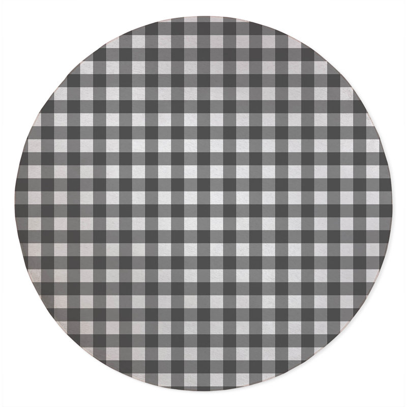 Proper Gingham Non-Slip Outdoor Rug, Round 5'